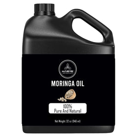 Naturevibe Botanicals moringa oil front view showing 32 oz jar and clean packaging benefit