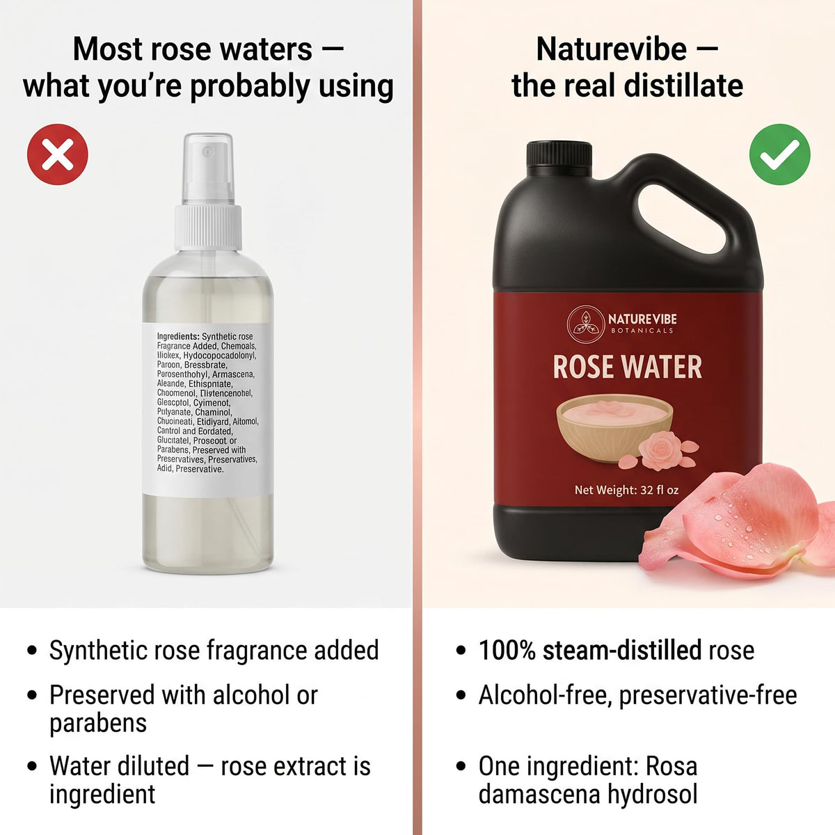 Naturevibe Botanicals clear label detail highlighting 100% natural, alcohol-free formula