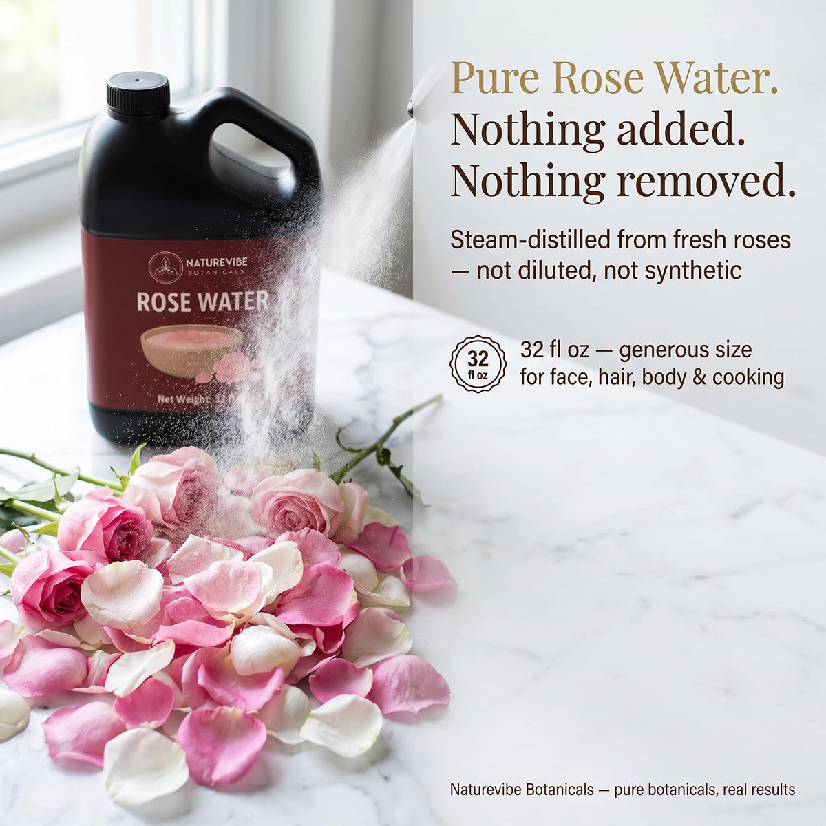 Naturevibe Botanicals mist texture visible in air to illustrate lightweight hydration