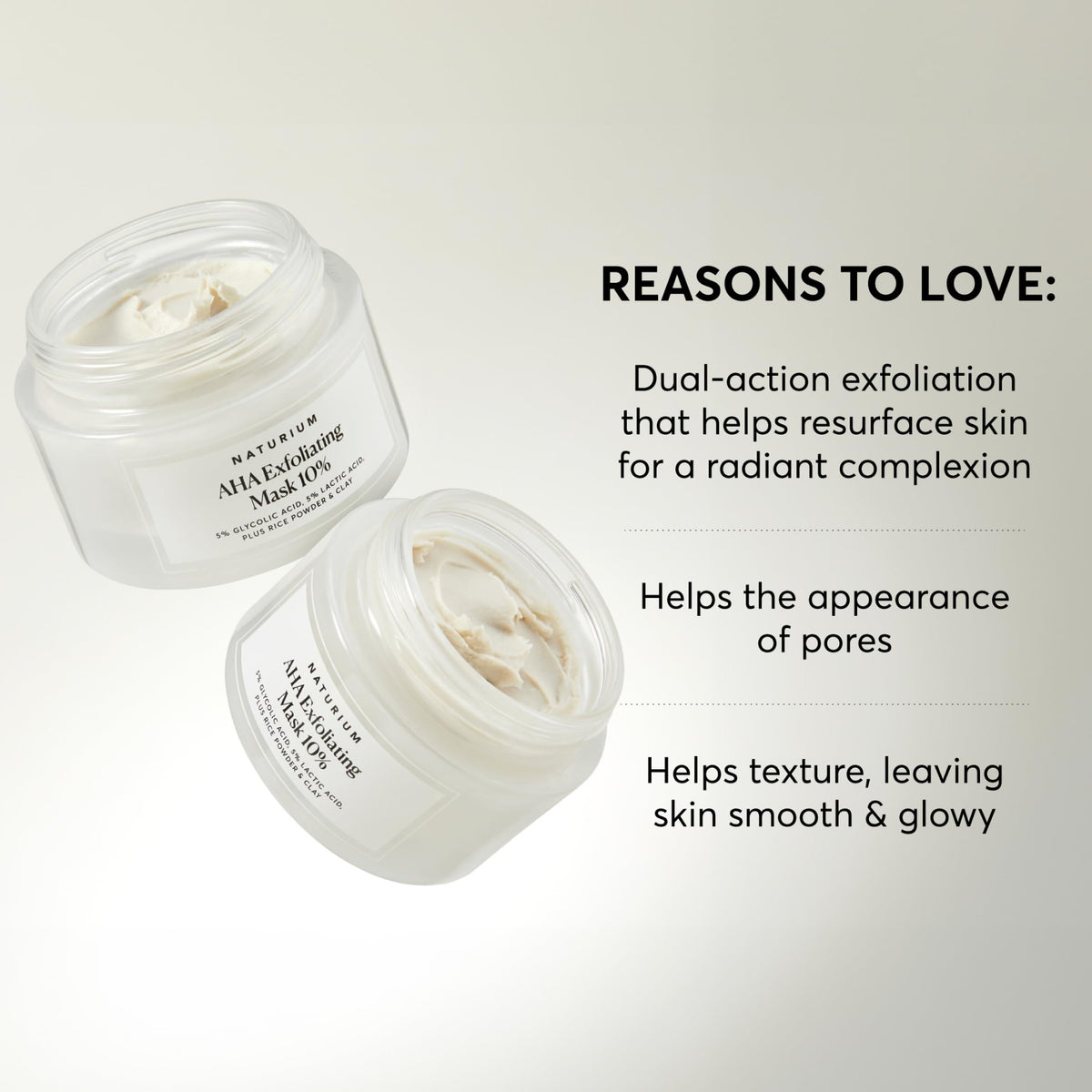 Naturium mask ingredients display glycolic and lactic acids for resurfacing