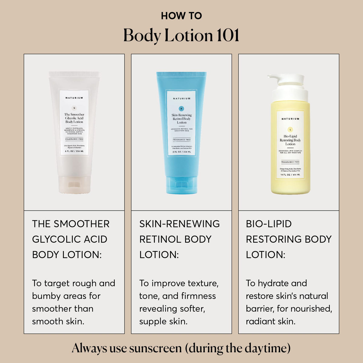Naturium being applied to leg showing exfoliation routine and smoother skin benefit