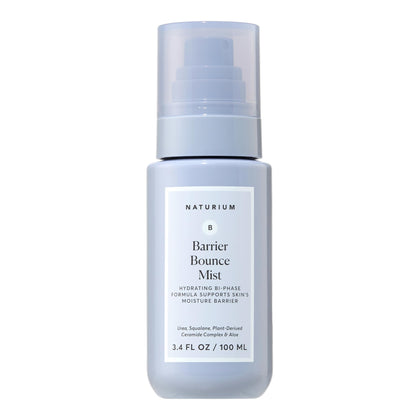 Naturium front label of Barrier Bounce Mist showing product name and size, clear branding and information