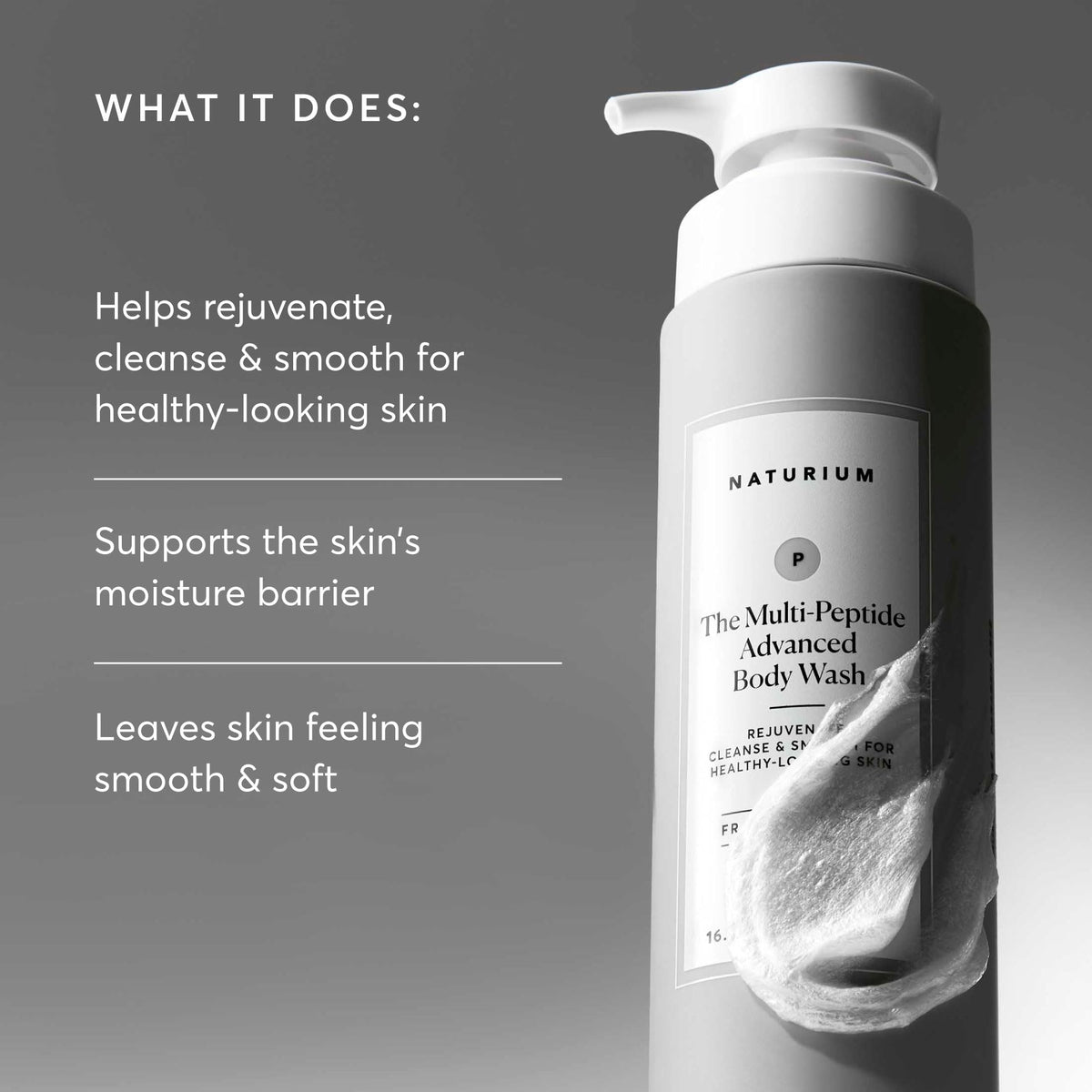 Naturium lather in hand showing gentle cleanse and hydrating foam benefits