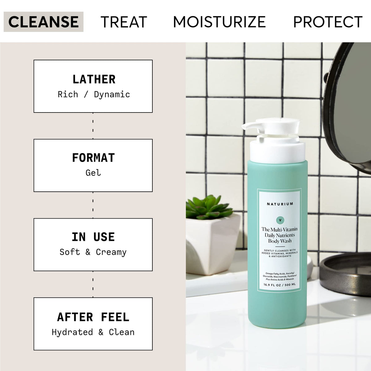 Naturium pump close-up with visible gel texture supporting gentle cleanse