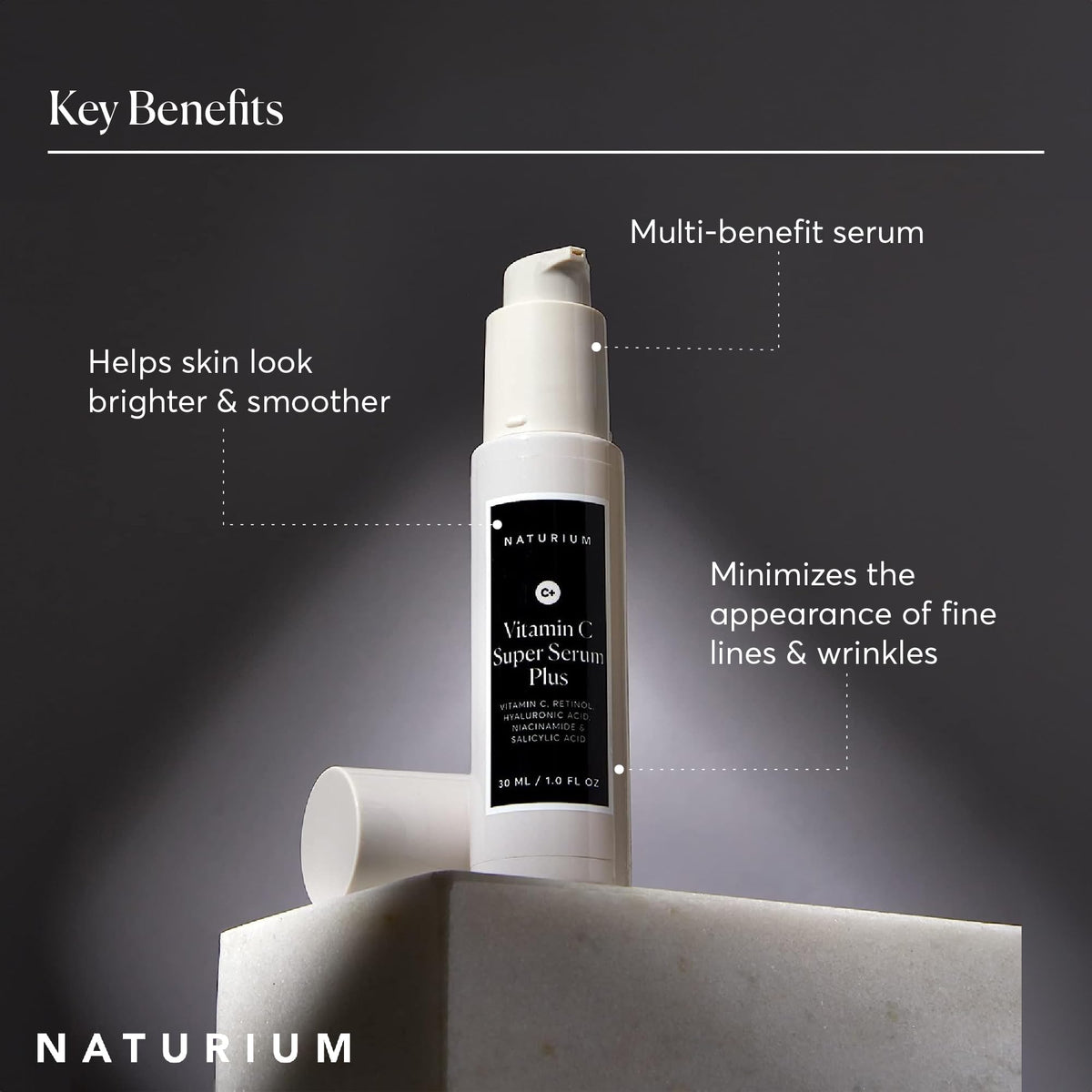 Naturium bottle beside sunscreen highlighting morning routine pairing