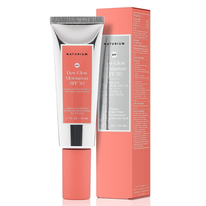 Naturium front packaging showing SPF 50 and dewy finish benefits