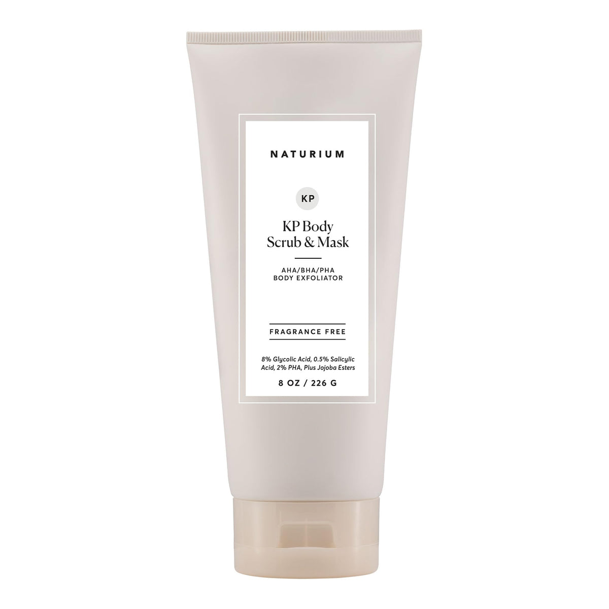 Naturium front packaging of KP Body Scrub shows product and benefits