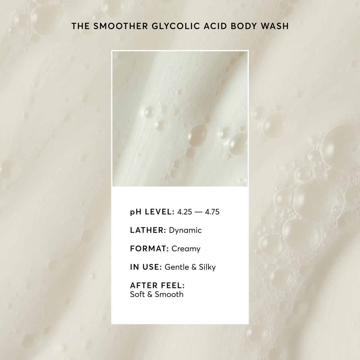 Naturium lather on leg in shower illustrating smooth application and visible exfoliating action