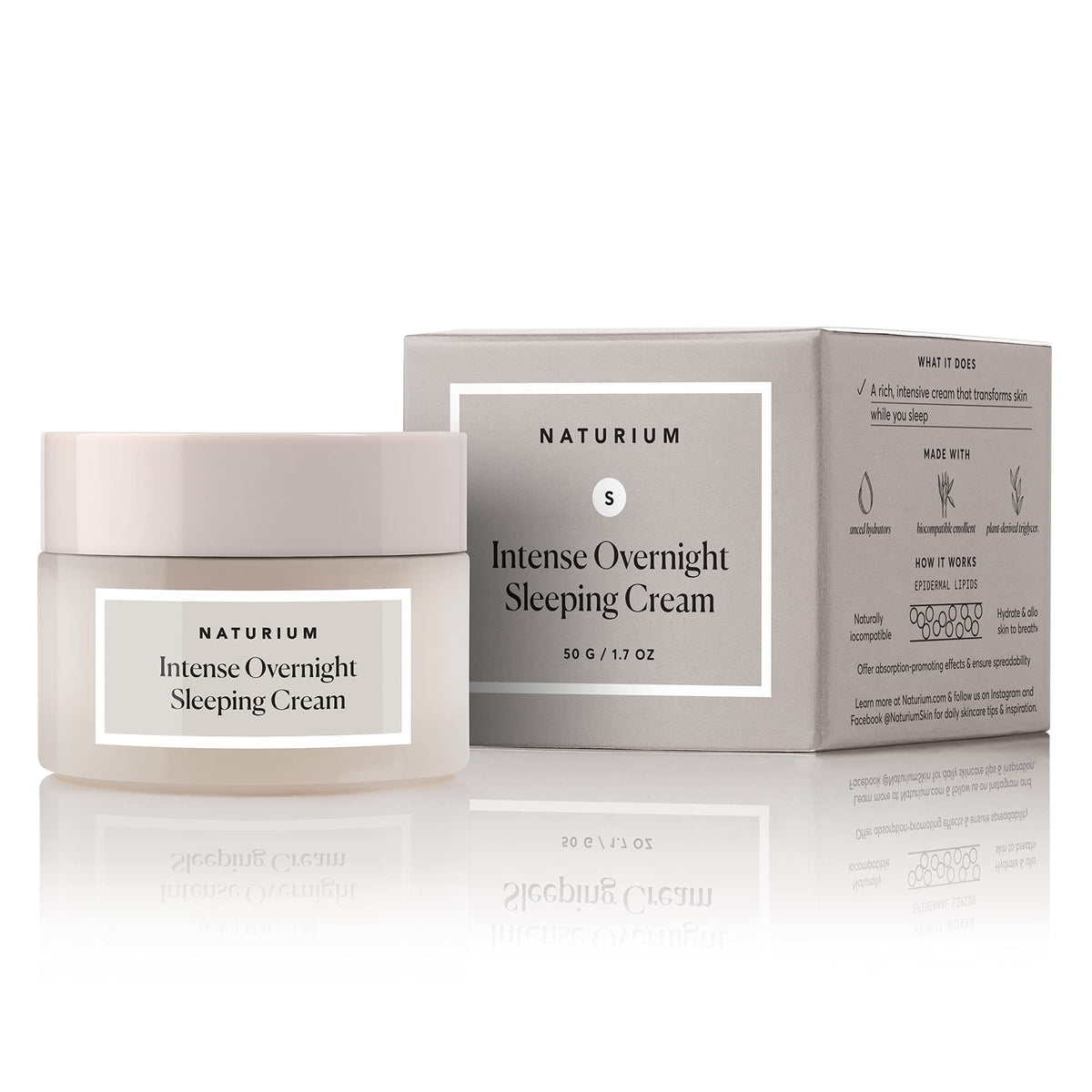 Naturium on a bedside table styled in a nighttime routine to suggest calming use