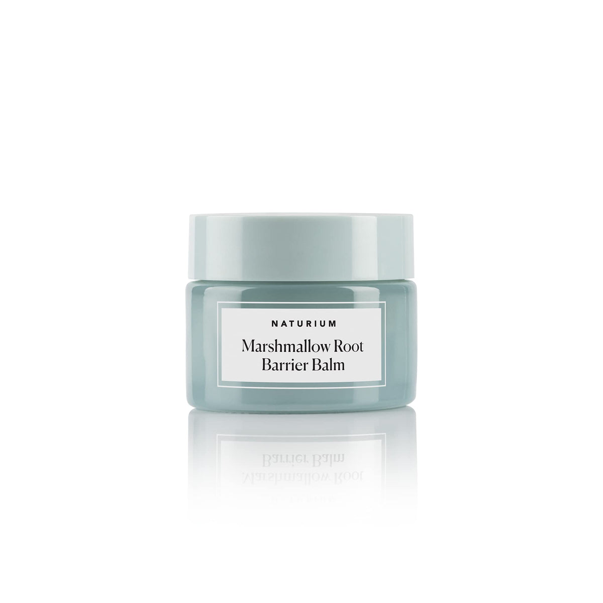 Naturium front packaging of marshmallow root barrier balm showing jar and label, displays product clarity and trust