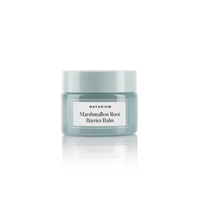 Naturium front packaging of marshmallow root barrier balm showing jar and label, displays product clarity and trust