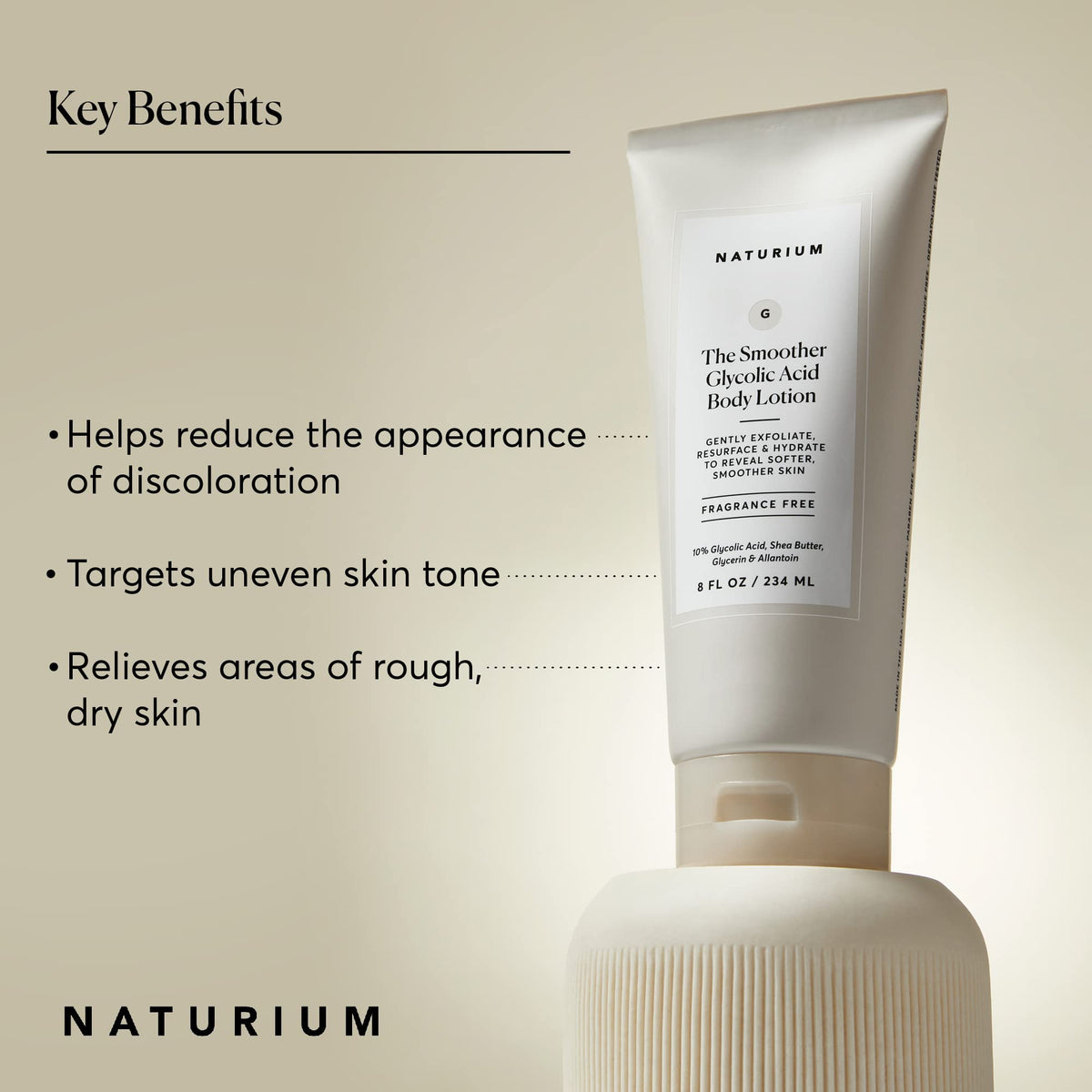 Naturium pump dispensing lotion demonstrating easy application and controlled dosage benefit