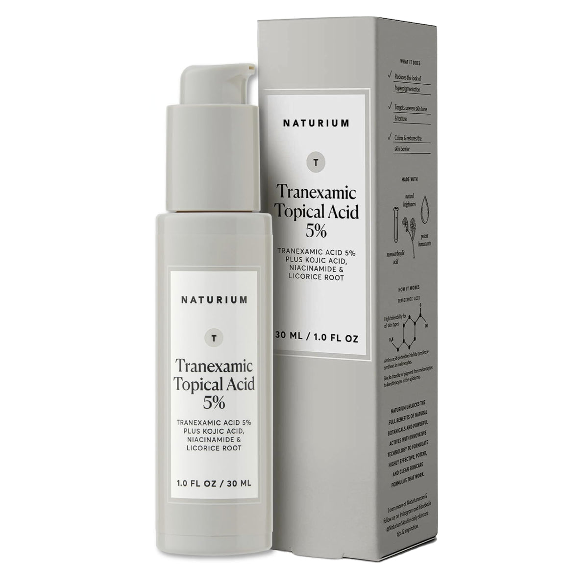Naturium front bottle showing clear serum and label, highlights concentrated formula