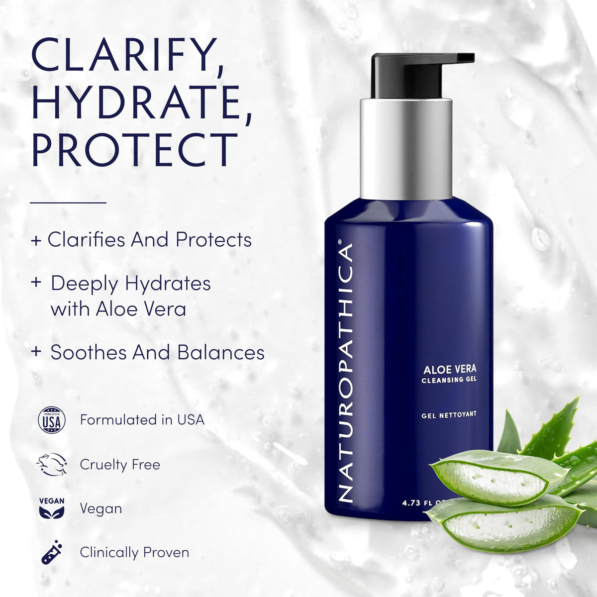 naturopathica gel texture close-up highlighting smooth, hydrating formula