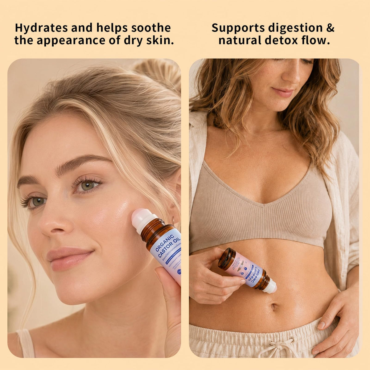 NATUSOOTH roll-on being applied under eye for targeted hydration