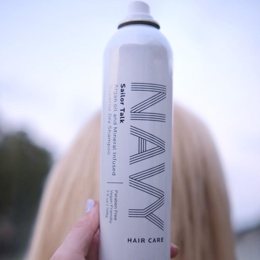 NAVY HAIR CARE product being applied to roots to absorb oil and refresh hair quickly