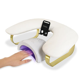 NAXYOO front view of white arm rest showing phone holder and comfort