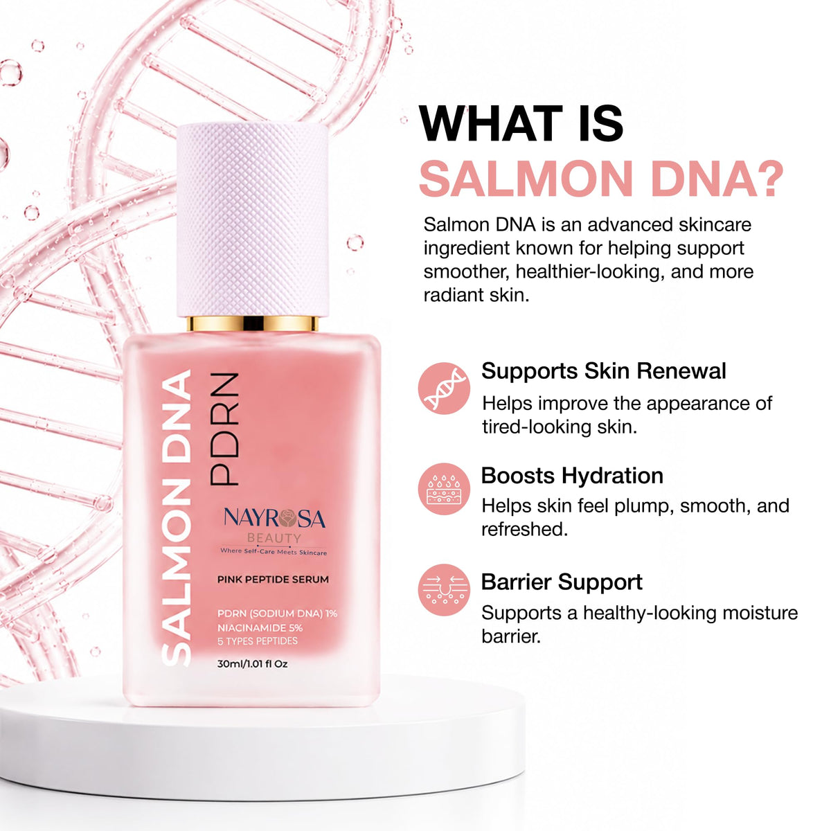 NAYROSA bottle with box flatlay, presents full product presentation