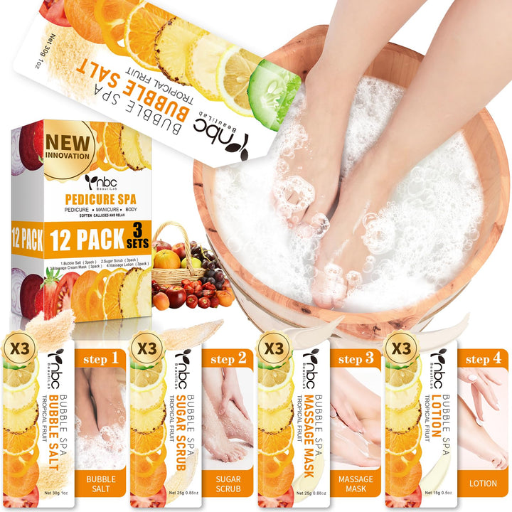 nbc BeautiLab front packaging showing the complete four-step foot soak set and easy-home spa benefits