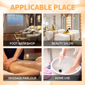 nbc BeautiLab lifestyle tropical bathroom setup portraying a calming fruit-scented pedicure ritual