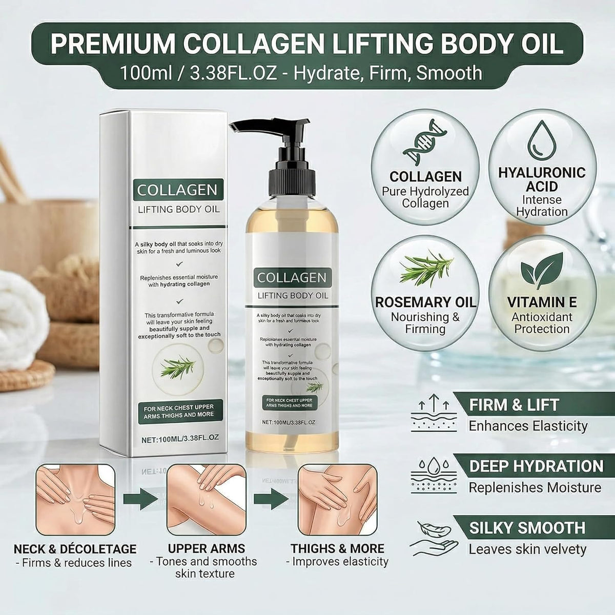 NCCEN bottle close-up label highlighting collagen and vitamin E benefits