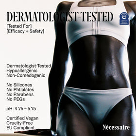 Nécessaire ingredients label emphasizing niacinamide and peptides benefit