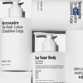 Nécessaire pump dispensing lotion demonstrating easy, hygienic application