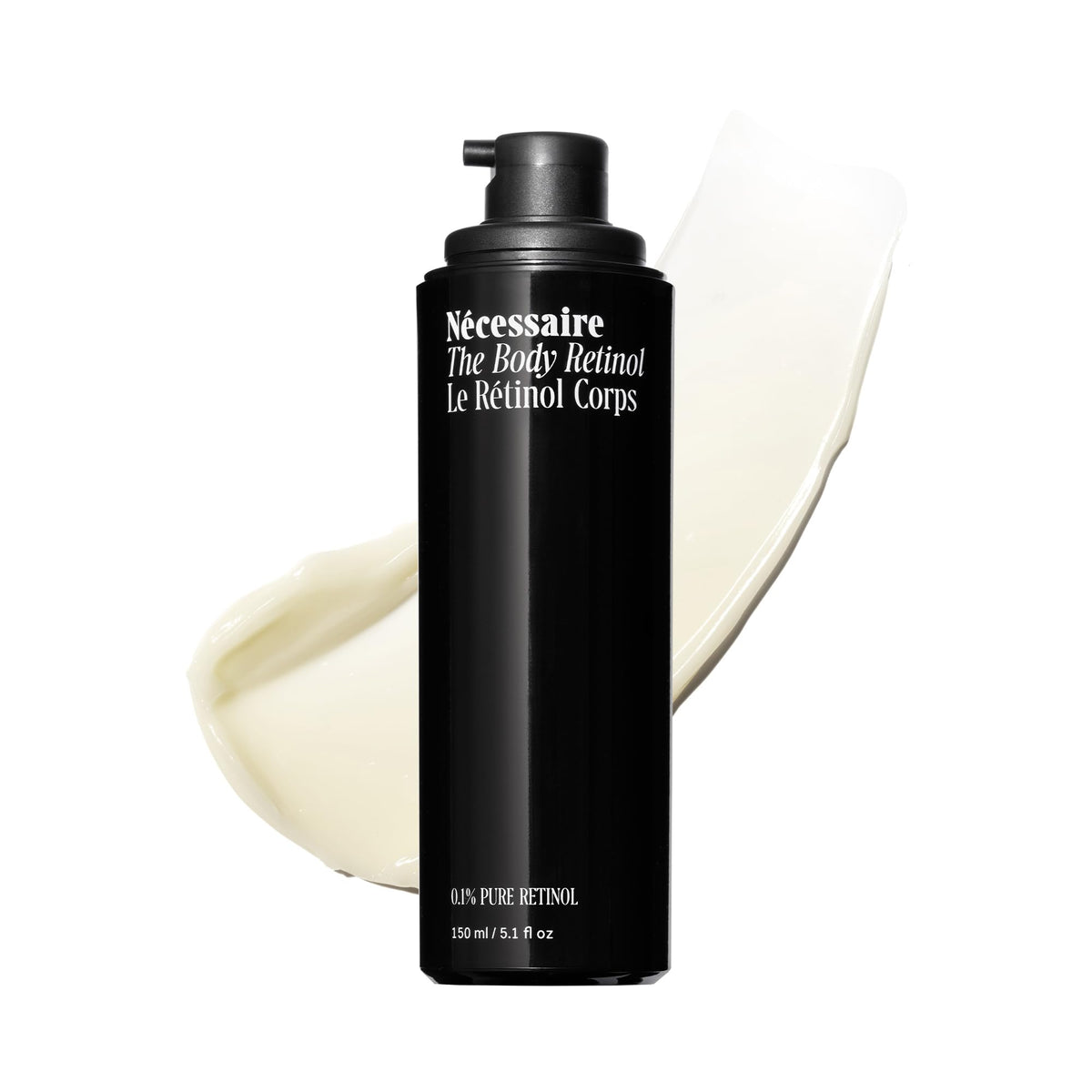 Nécessaire front packaging of body retinol, clear product identity and benefit