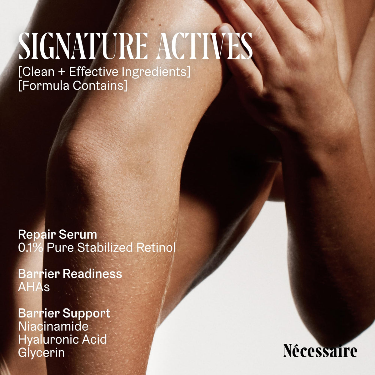 Nécessaire applying serum to arm demonstrating easy spread and smoothing benefit