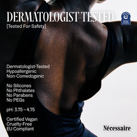 Nécessaire 150ml bottle next to common items for size and travel-friendly benefit
