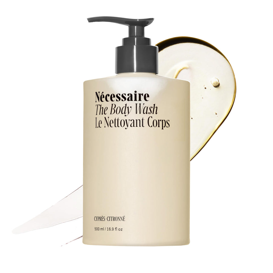 Nécessaire front bottle shot showing clean design and volume benefit