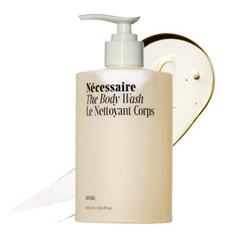 Nécessaire front bottle shot showing hinoki body wash and clean design for easy identification