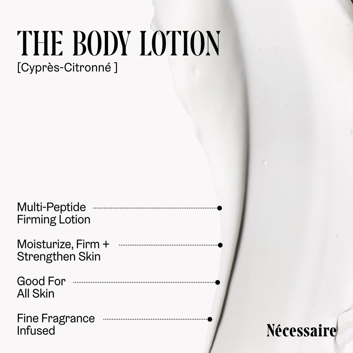 Nécessaire bottle label highlighting key ingredients and clean formulation benefits