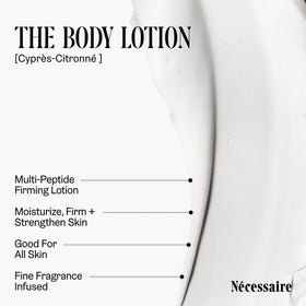 Nécessaire bottle label highlighting key ingredients and clean formulation benefits