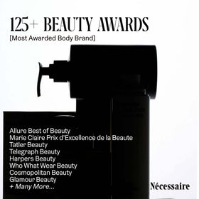 Nécessaire label detail shot displaying formulation and certifications