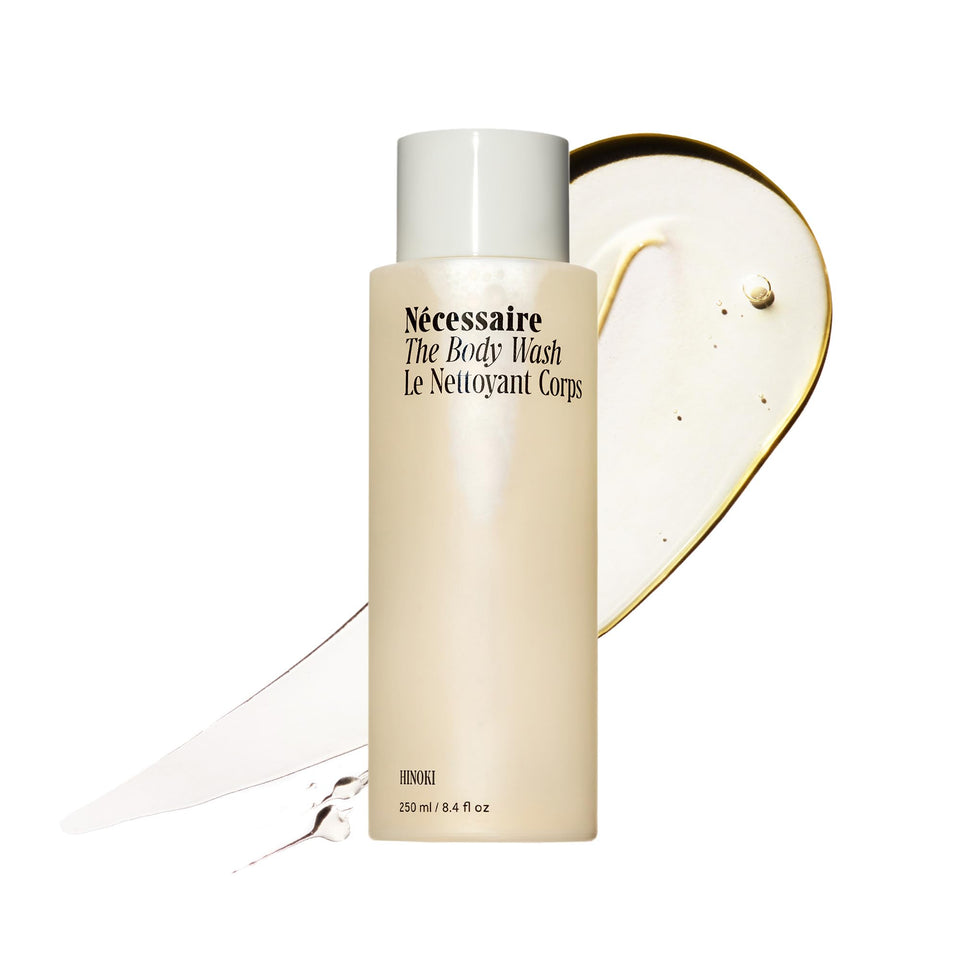 Nécessaire front packaging showing bottle and hinoki scent benefits