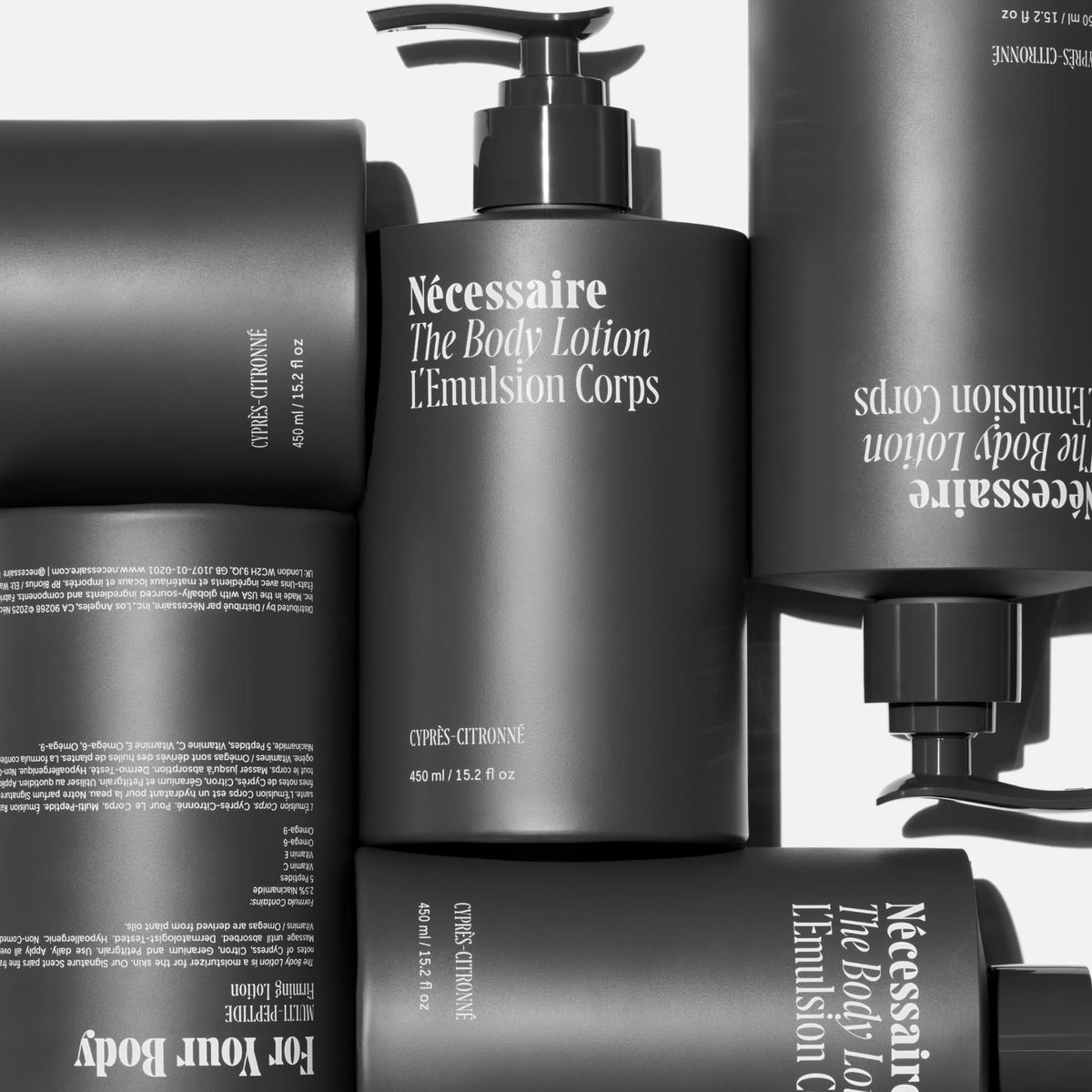 Nécessaire pump dispensing lotion illustrating easy, controlled product application