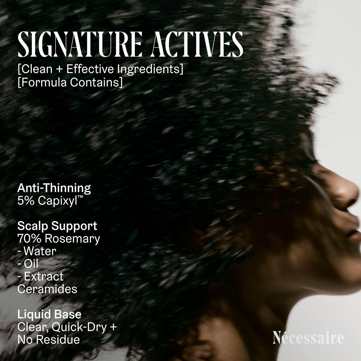 Nécessaire label detail showing ingredients and clean formulation benefit