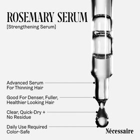 Nécessaire close-up of clear serum texture highlighting quick-dry benefit