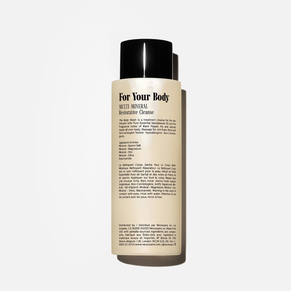 Nécessaire back label close-up revealing ingredients and clarity benefit