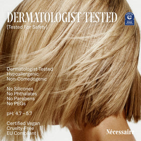 Nécessaire label close-up listing actives like 5% Capixyl and hyaluronic acid
