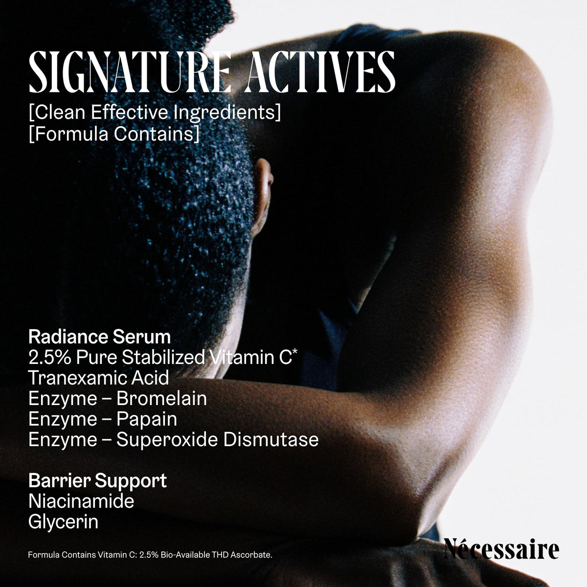 Nécessaire serum applied to décolletage for visible radiance benefit