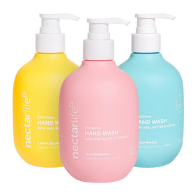 Nectar Bath Treats front packaging showing three Nectar Life bottles and clear labeling benefits
