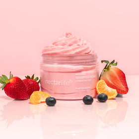 Nectar Bath Treats jar with sweet almond oil ingredient visual emphasizing natural nourishment