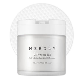 NEEDLY front packaging showing jar of 80 pads and brand clarity