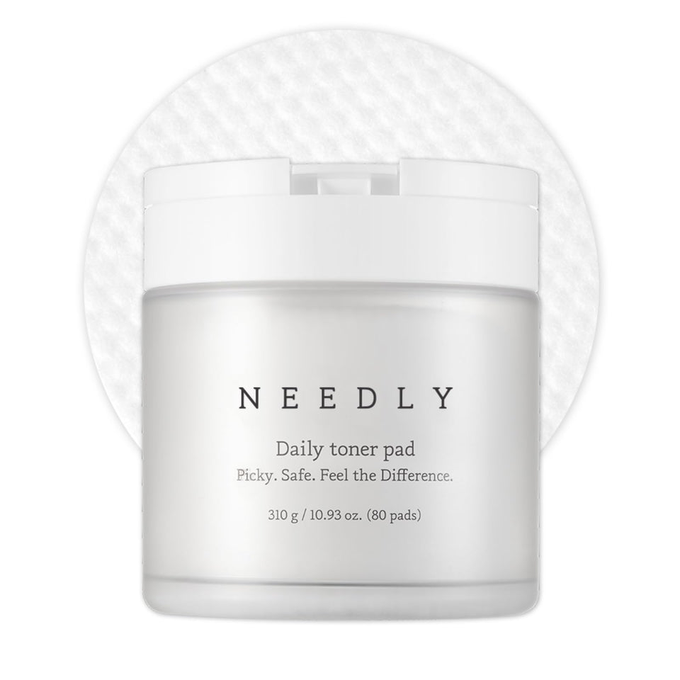 NEEDLY front packaging showing jar of 80 pads and brand clarity