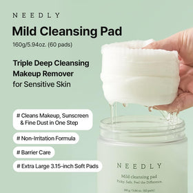 NEEDLY close-up of grid texture on pad to lift makeup gently and effectively