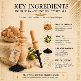 Nefertari close-up label and ingredients highlighting natural, handmade formulation