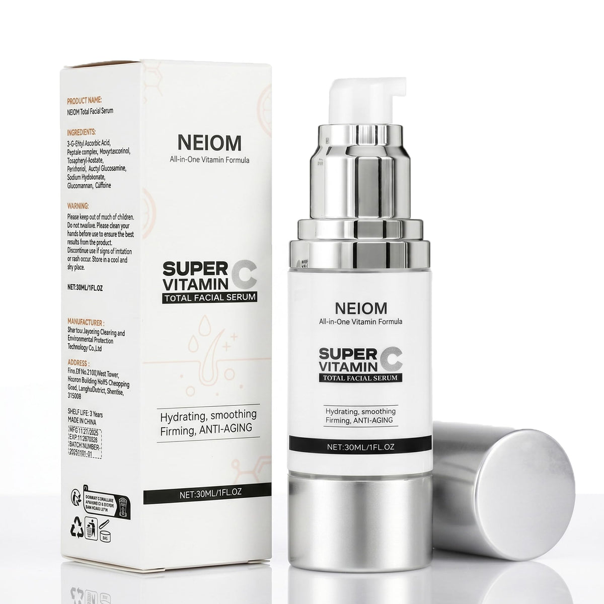 NEIOM bottle front packaging showing label and size, highlights product clarity