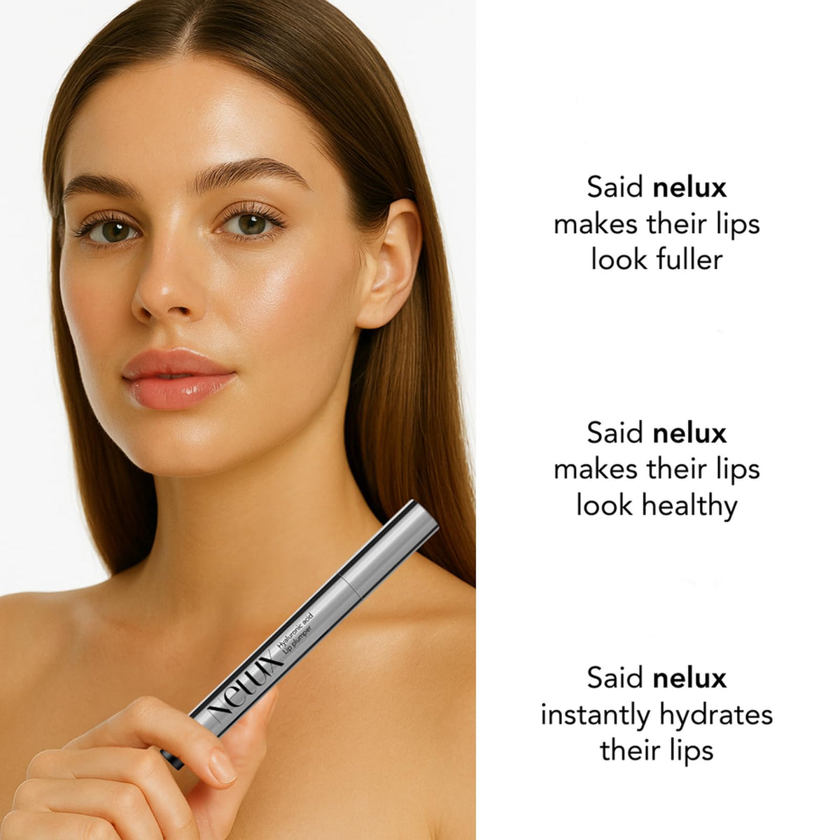 Nelux lips before and after comparison showing fuller smoother lips benefit